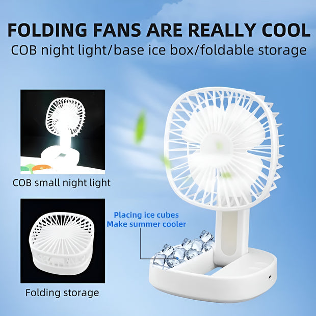 Mini Usb Rechargeable Fan Desktop Foldable With Led Light | 3 Speed Adjustable For Household Bedroom For Office Home Cooling (random Colors)
