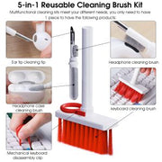 Soft Brush 5 In 1 Multi-function Cleaning Tools Kit For Keyboard Earphone Cleaner Soft High-density Brush Set (random Color)