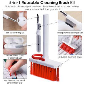 Soft Brush 5 In 1 Multi-function Cleaning Tools Kit For Keyboard Earphone Cleaner Soft High-density Brush Set (random Color)