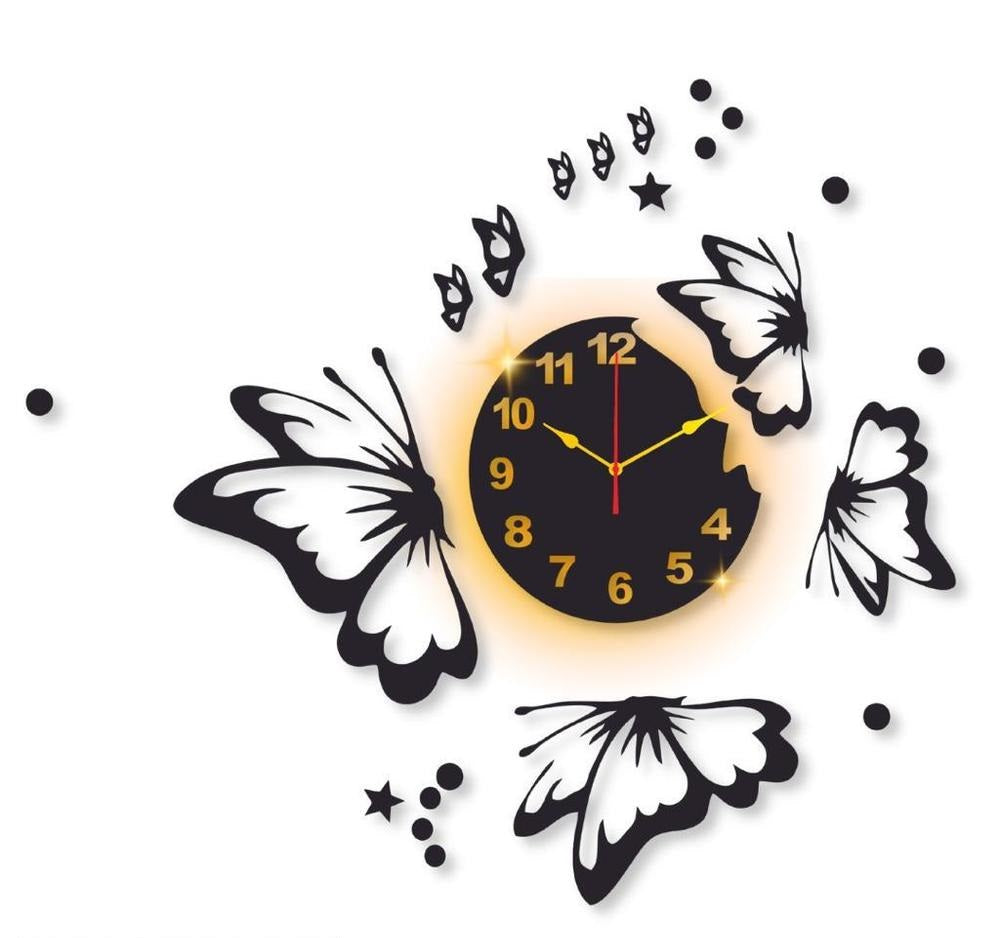 Butterfly Design Laminated Wall Clock With Backlight