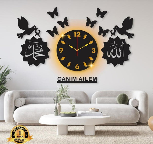 Beautiful MDF Wood Wall Clock With Backlight