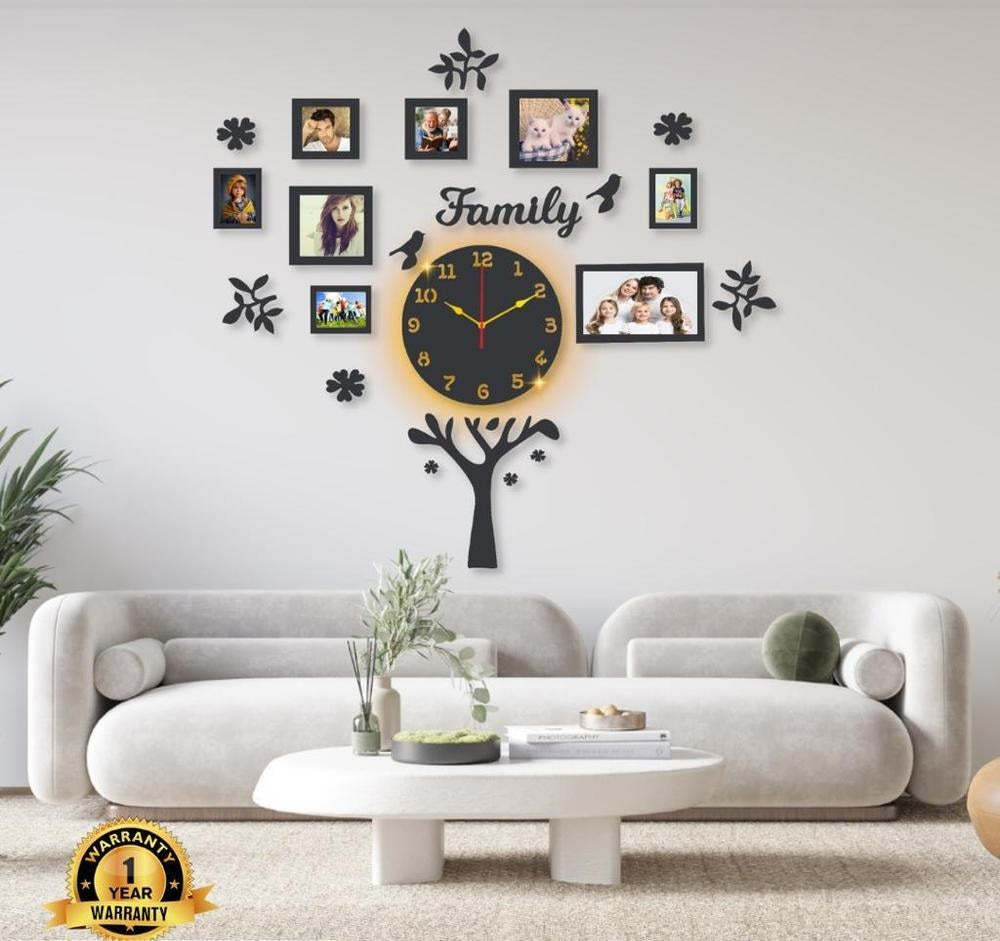 Beautiful Family Tree Laminated Wall Clock With Backlight