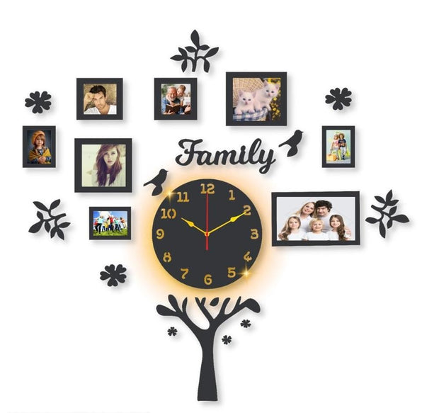 Beautiful Family Tree Laminated Wall Clock With Backlight