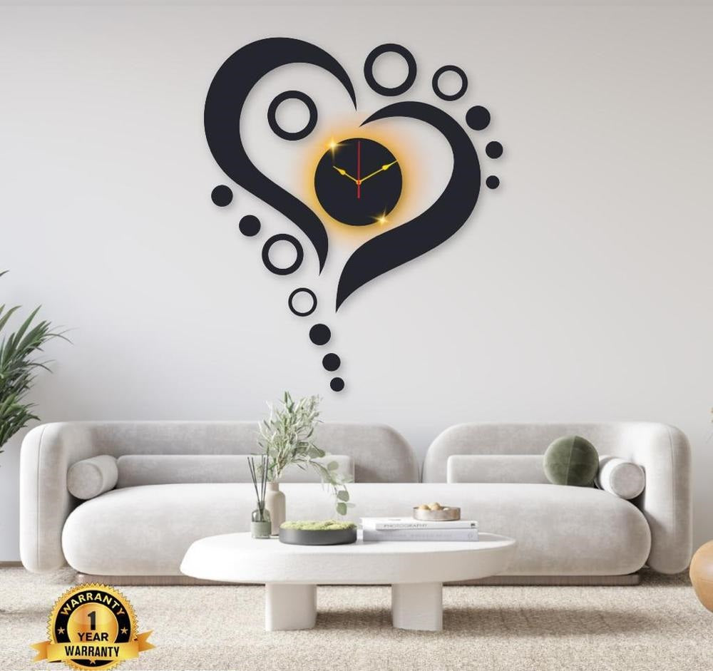 Heart Design Laminated Wall Clock With Backlight