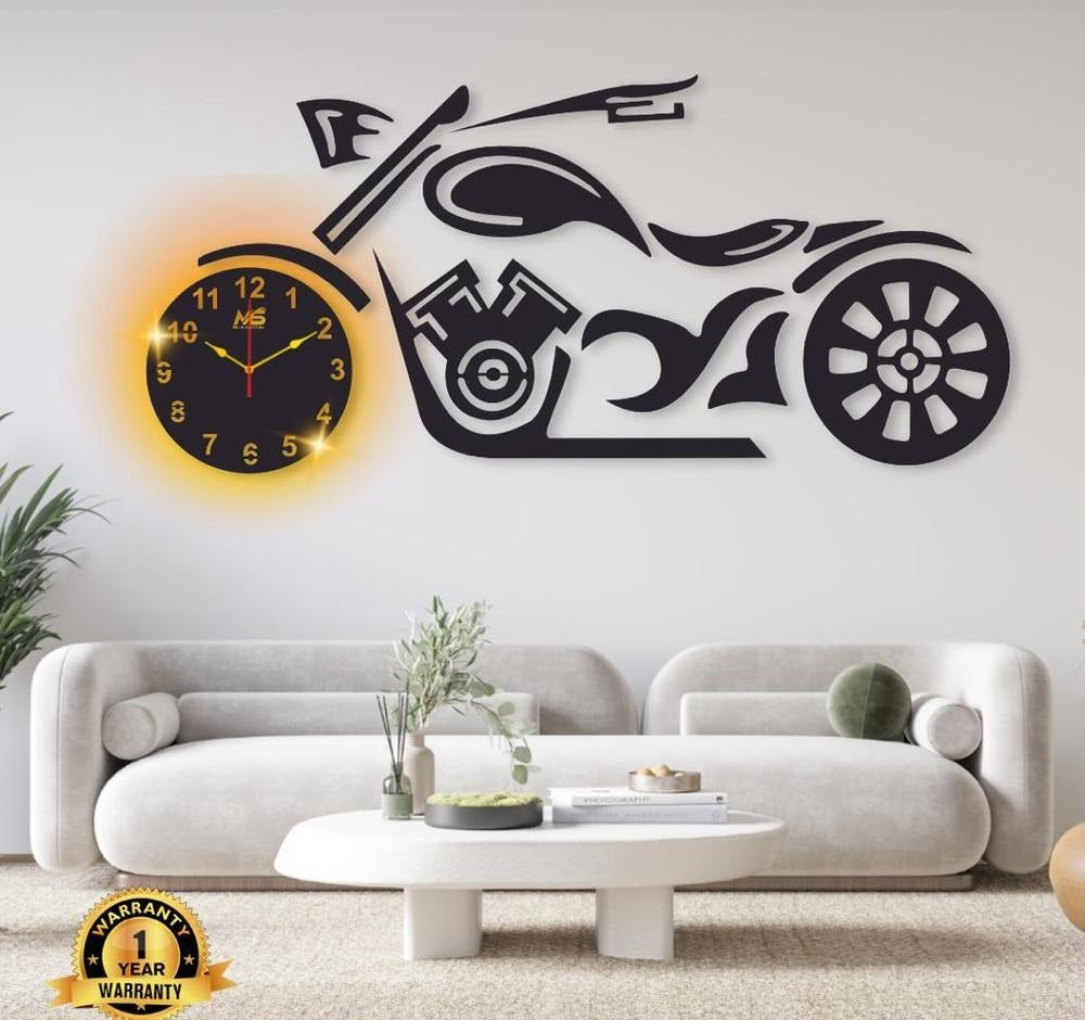 Motorbike Design Laminated Wall Clock With Backlight