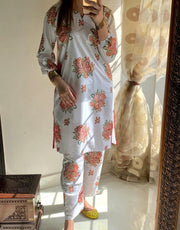 2 Pc Women's Stitched Linen Printed Shirt and Trouser