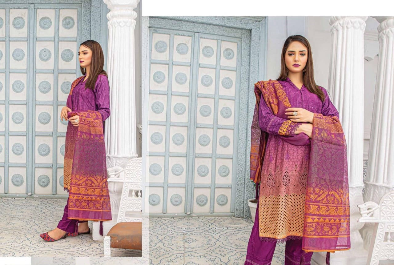 3 Pc Amna. B Women's Unstitched Linen Embroidered Suit