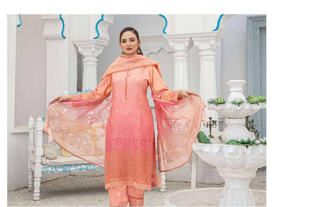 3 Pc Amna. B Women's Unstitched Linen Embroidered Suit