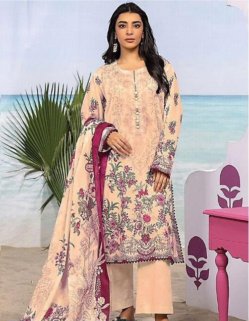 3 Pcs Women's Unstitched Lawn Printed Suit