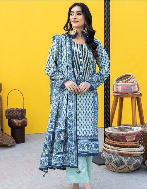 3 Pcs Women's Unstitched Lawn Printed Suit