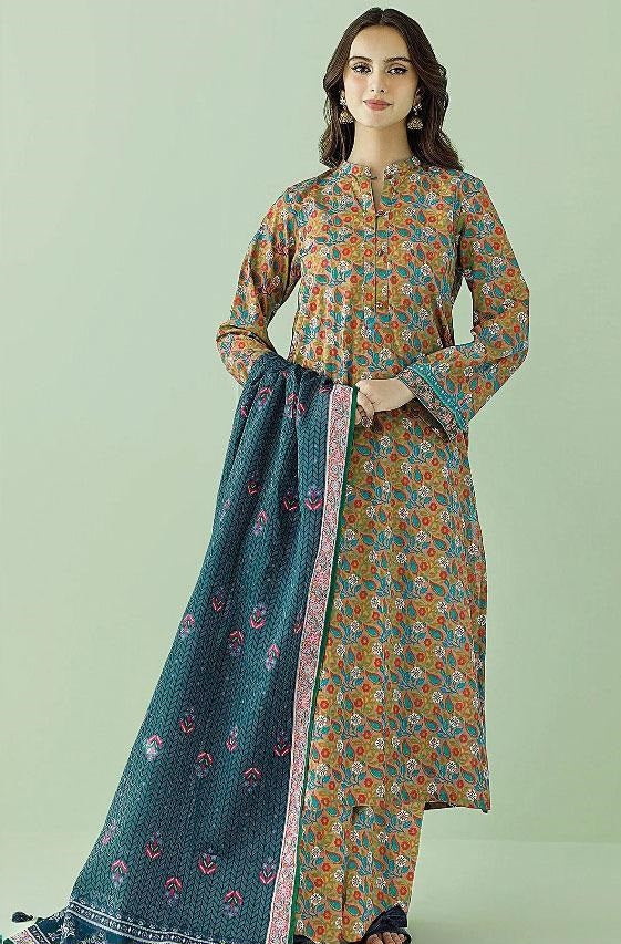 3 Pcs Women's Unstitched Lawn Printed Suit