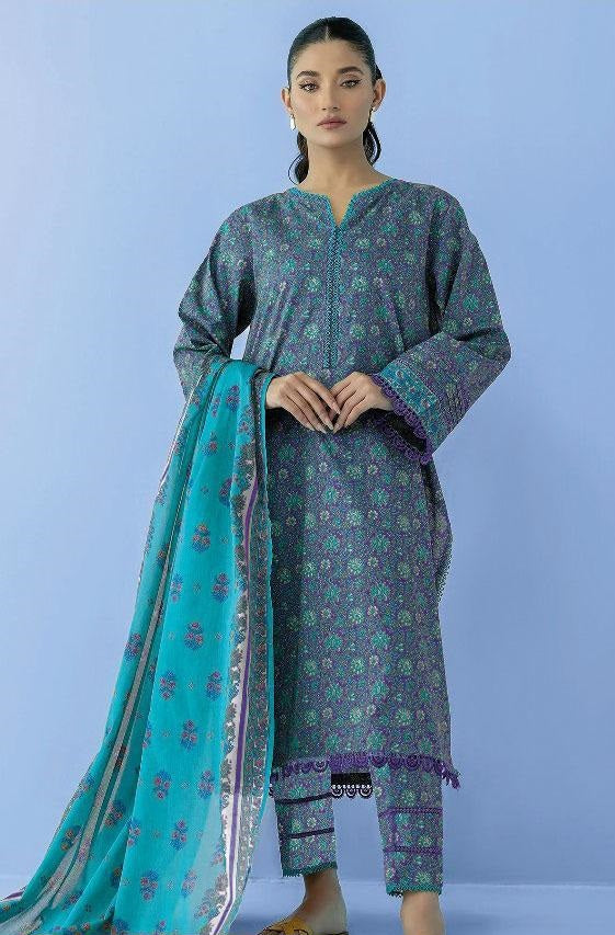 3 Pcs Women's Unstitched Lawn Printed Suit