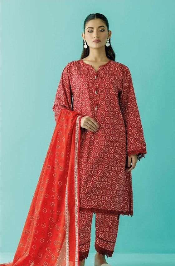 3 Pcs Women's Unstitched Lawn Printed Suit