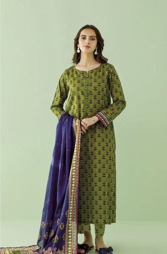 3 Pcs Women's Unstitched Lawn Printed Suit