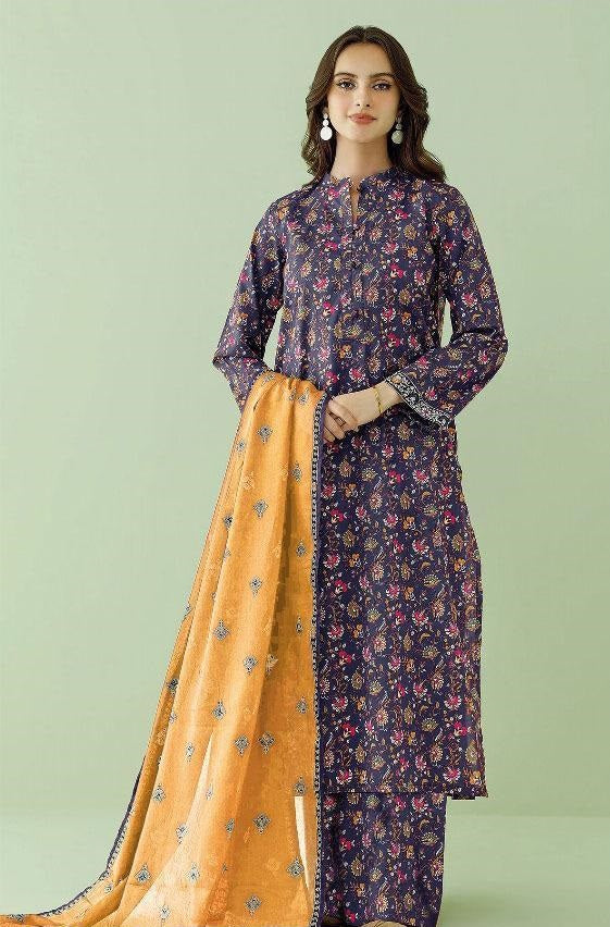 3 Pcs Women's Unstitched Lawn Printed Suit