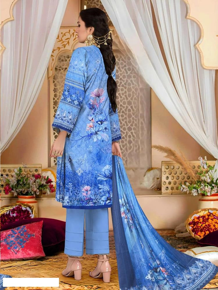 3 Pcs Women's Unstitched Lawn Embroidered Suit