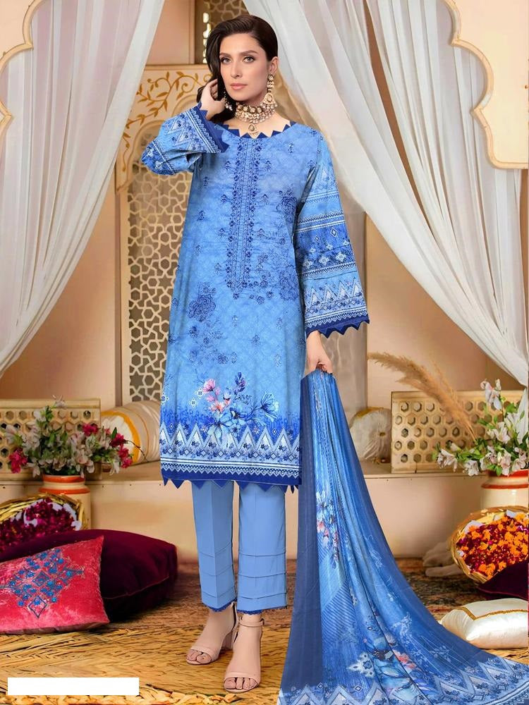 3 Pcs Women's Unstitched Lawn Embroidered Suit