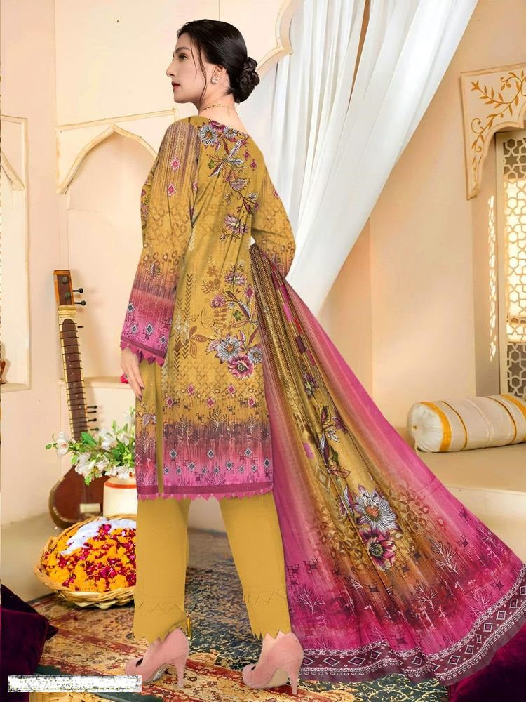 3 Pcs Women's Unstitched Lawn Embroidered Suit