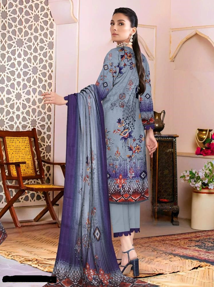 3 Pcs Women's Unstitched Lawn Embroidered Suit