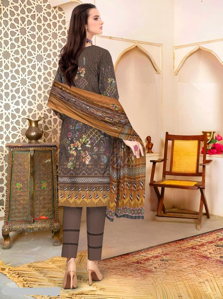 3 Pcs Women's Unstitched Lawn Embroidered Suit