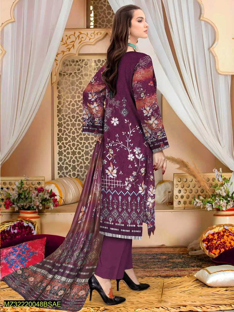 3 Pcs Women's Unstitched Lawn Embroidered Suit