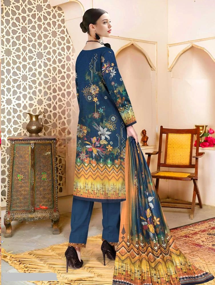 3 Pcs Women's Unstitched Lawn Embroidered Suit