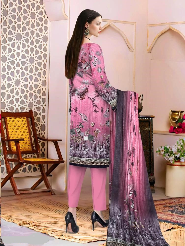 3 Pcs Women's Unstitched Lawn Embroidered Suit