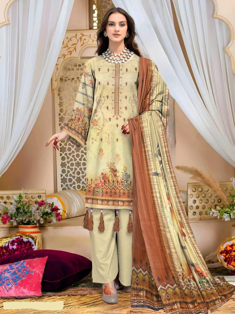 3 Pcs Women's Unstitched Lawn Embroidered Suit