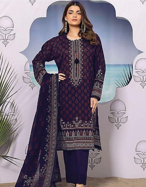 3 Pcs Women's Unstitched Lawn Printed Suit