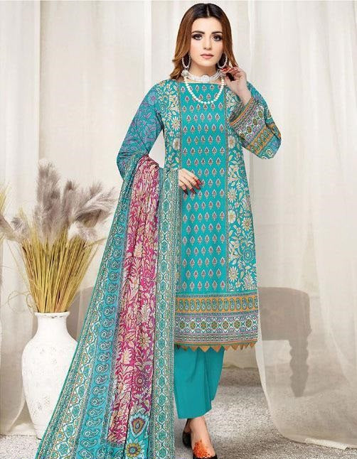 3 Pcs Women's Unstitched Lawn Printed Suit