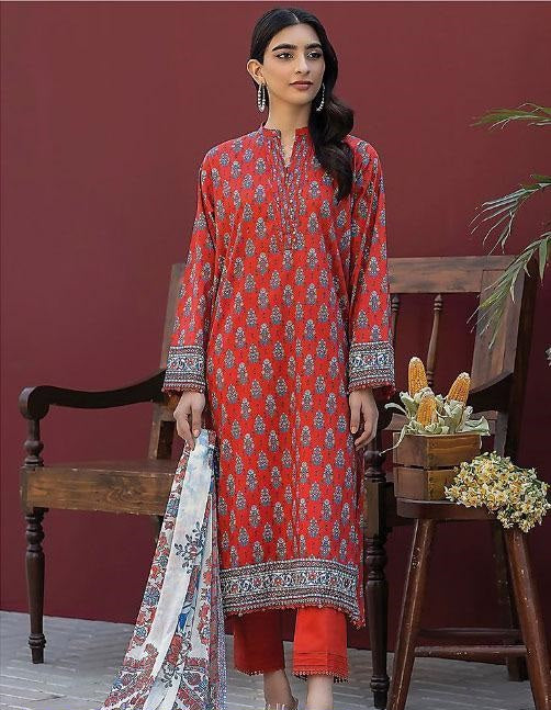 3 Pcs Women's Unstitched Lawn Printed Suit