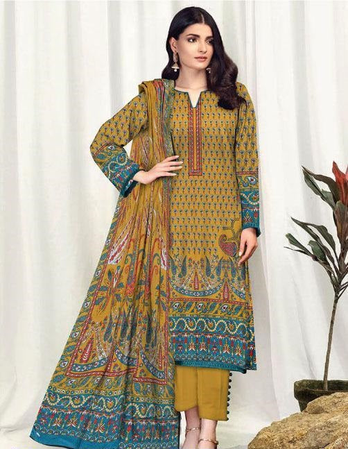 3 Pcs Women's Unstitched Lawn Printed Suit