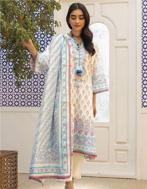 3 Pcs Women's Unstitched Lawn Printed Suit