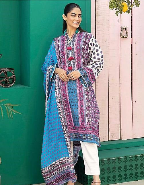 3 Pcs Women's Unstitched Lawn Printed Suit