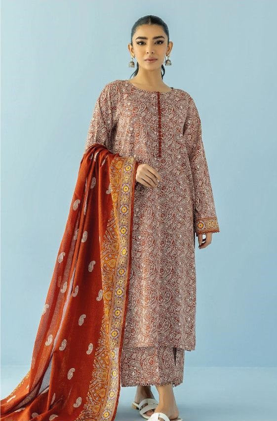 3 Pcs Women's Unstitched Lawn Printed Suit