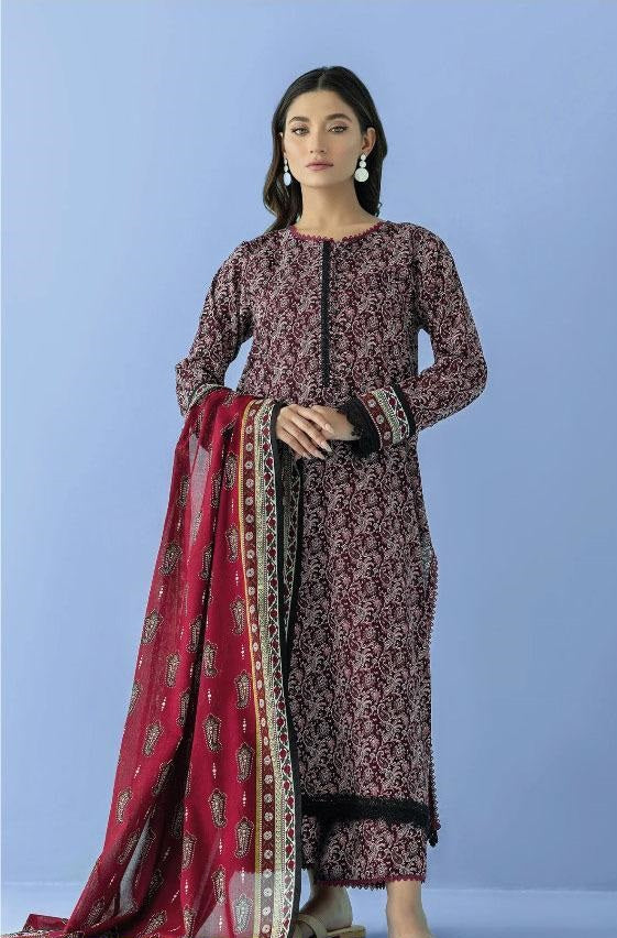 3 Pcs Women's Unstitched Lawn Printed Suit