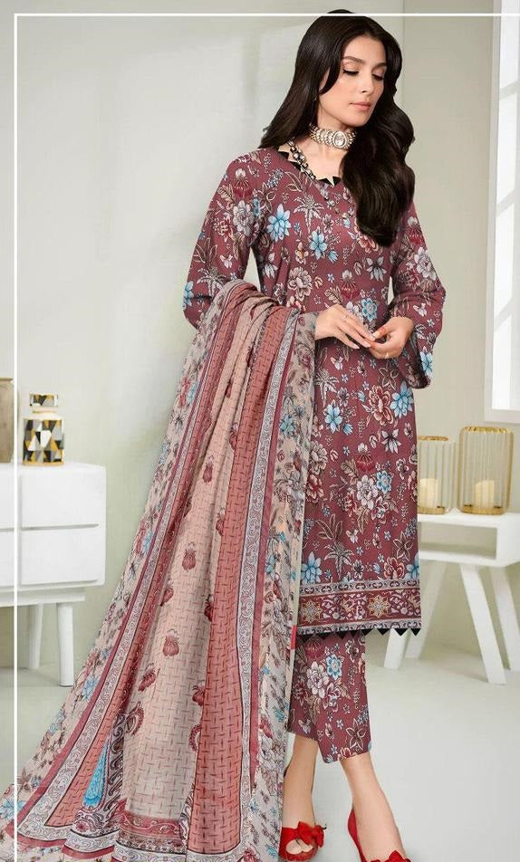 3 Pcs Women's Unstitched Lawn Printed Suit