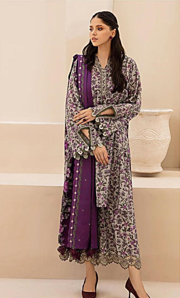 3 Pcs Women's Unstitched Lawn Printed Suit