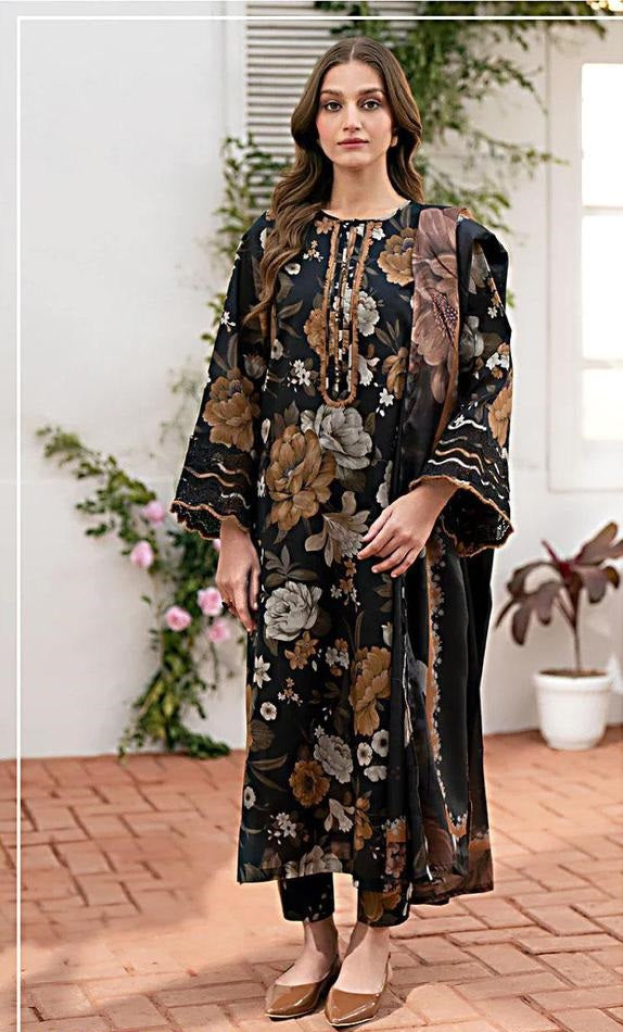 3 Pcs Women's Unstitched Lawn Printed Suit