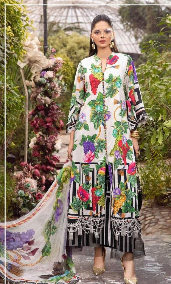 3 Pcs Women's Unstitched Lawn Printed Suit