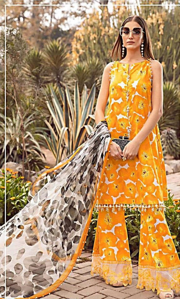 3 Pcs Women's Unstitched Lawn Printed Suit