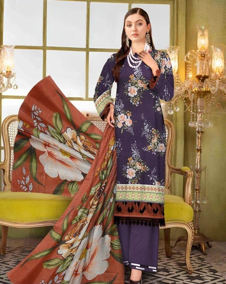 3 Pcs Women's Unstitched Lawn Digital Print Suit