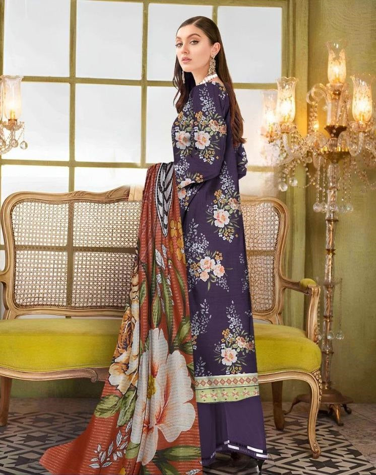 3 Pcs Women's Unstitched Lawn Digital Print Suit