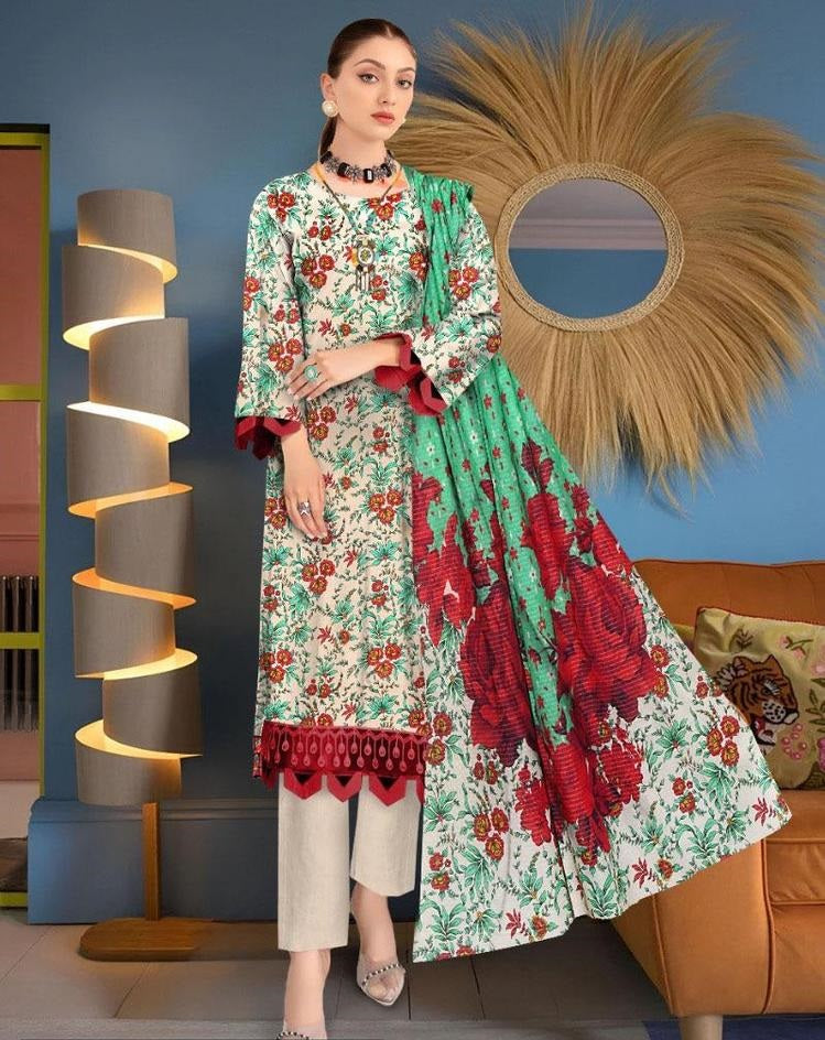 3 Pcs Women's Unstitched Lawn Digital Print Suit