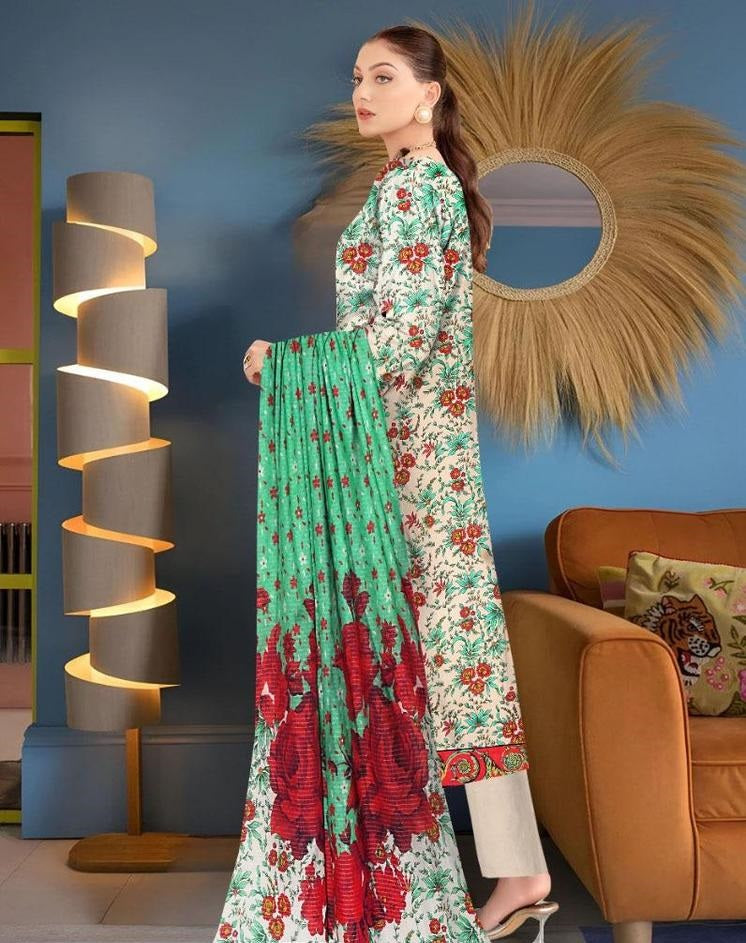 3 Pcs Women's Unstitched Lawn Digital Print Suit