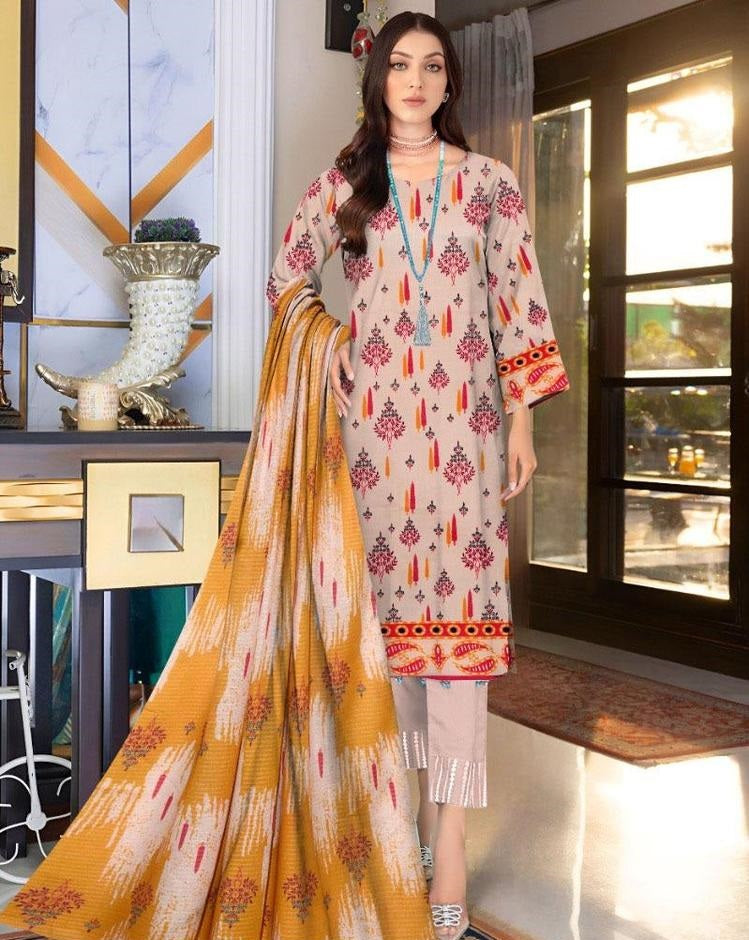 3 Pcs Women's Unstitched Lawn Digital Print Suit