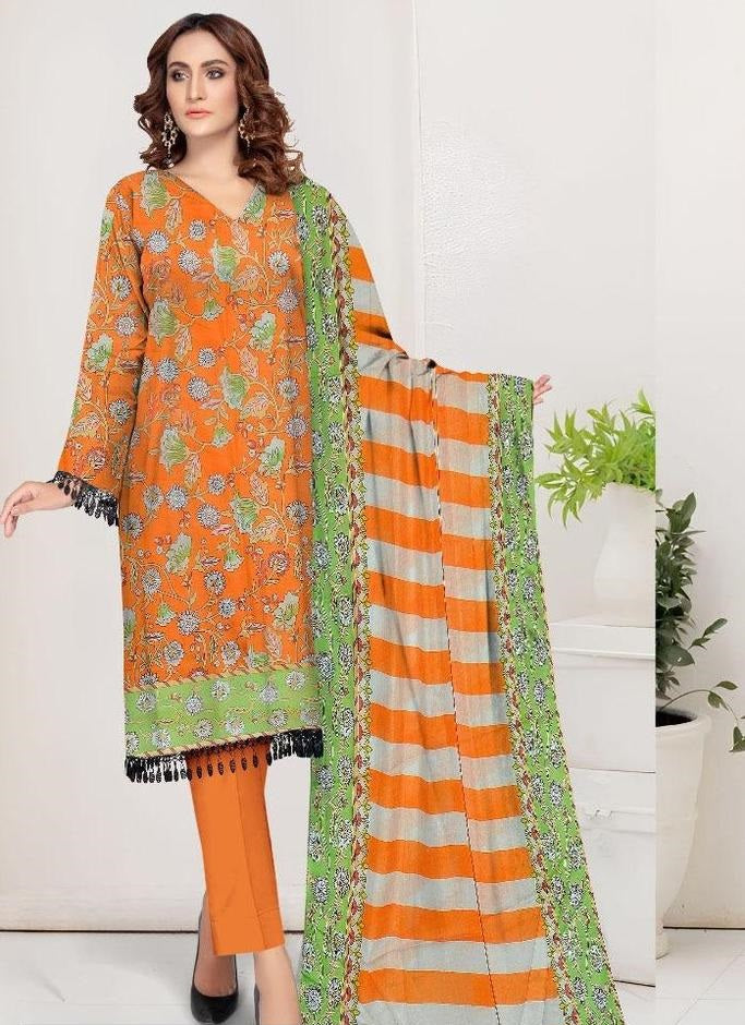 3 Pcs Women's Unstitched Lawn Digital Print Suit