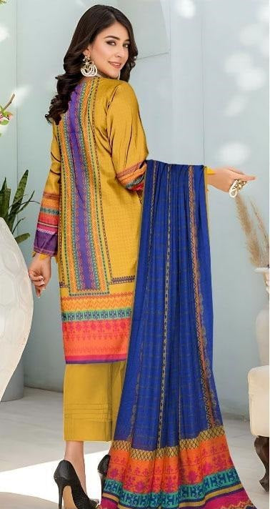 3 Pcs Women's Unstitched Lawn Printed Suit