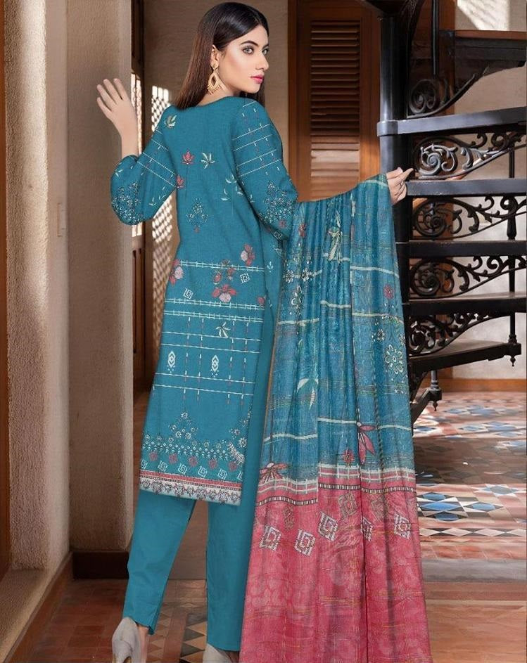 3 Pcs Women's Unstitched Lawn Embroidered Suit