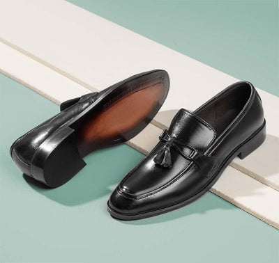 SLO Men's Scarosso Black Leather Formal Shoes